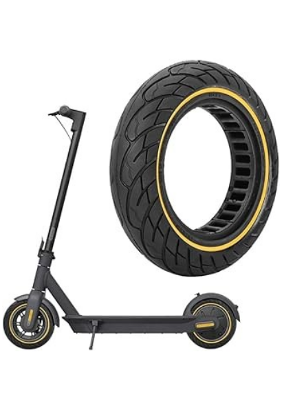 Une roue renforcée posée à côté d’une trottinette.